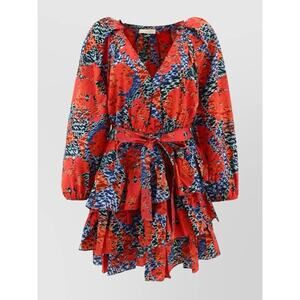 Ulla Johnson Floral Tiered Ruffle Mini Dress Cotton Belted Miranda Size 12